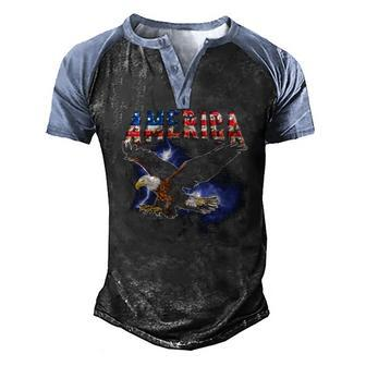 Usa Flag America Font Eagle Flashes For Men And Women Men's Henley Raglan T-Shirt | Mazezy