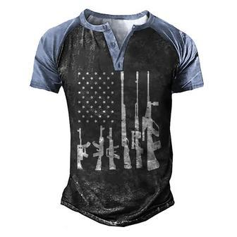 Usa Flag Guns 4Th Of July Pride Patriot Veteran Men's Henley Raglan T-Shirt | Mazezy