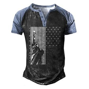 Usa Us Flag Patriotic 4Th Of July America Statue Of Liberty Men's Henley Raglan T-Shirt | Mazezy