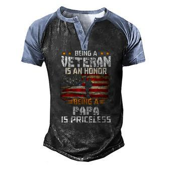 Being A Veteran Is An Honor Papa Is Priceless Flag Usa Men's Henley Raglan T-Shirt | Mazezy