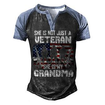 Veteran Veterans Day Womens Veteran She Is My Grandma American Flag Veterans Day 333 Navy Soldier Army Military Men's Henley Shirt Raglan Sleeve 3D Print T-shirt - Monsterry