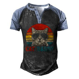 Mens Vintage Cat Daddy Best Cat Dad Ever Meowica Dad Fathers Day Men's Henley Raglan T-Shirt | Mazezy