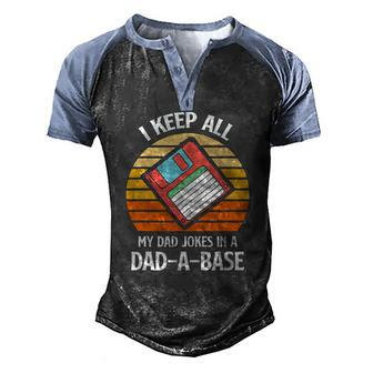 Mens Vintage Fathers Day I Keep All My Dad Jokes In A Dad A Base Men's Henley Raglan T-Shirt | Mazezy