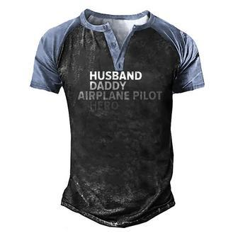 Vintage Husband Daddy Airplane Pilot Hero Fathers Day Men's Henley Raglan T-Shirt | Mazezy