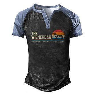 Vintage Retro The Wiener Dog Dad Dachshund Lover Silhouette Men's Henley Raglan T-Shirt | Mazezy