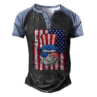 Volleyball Ball American Flag 4Th Of July Men's Henley Raglan T-Shirt | Mazezy