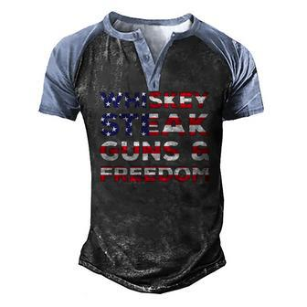 Whiskey Steak Guns & Freedom Usa Flag Bourbon Patriotic Usa Men's Henley Raglan T-Shirt | Mazezy