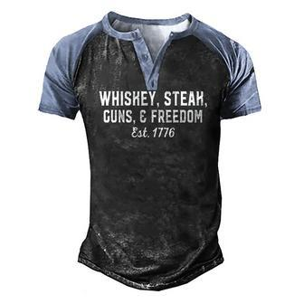 Whiskey Steak Guns Freedom Est 1776 National Day Men's Henley Raglan T-Shirt | Mazezy