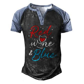 Wine Lover 4Th July Red Wine And Blue Men's Henley Raglan T-Shirt | Mazezy