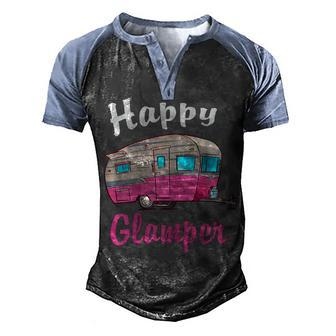 Womens Happy Glamper Camping Lover Girl Camper Camp Vacation Shirt T Shirt Men's Henley Shirt Raglan Sleeve 3D Print T-shirt - Monsterry CA