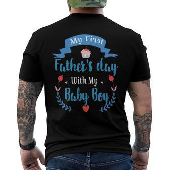 Mens My 1St Fathers Day Baby Boy Outfit New Daddy First Time Dad Men's Back Print T-shirt | Mazezy