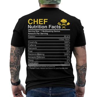 Chef Cook Culinary Cuisine Baker Nutrition Facts Sous Chef  Men's Crewneck Short Sleeve Back Print T-shirt