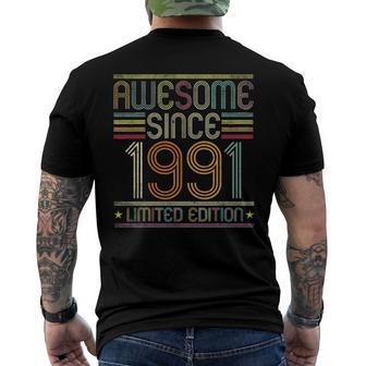31St Birthday Vintage Tee 31 Years Old Awesome Since 1991 Birthday Party Men's Back Print T-shirt | Mazezy