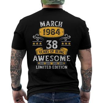 38Th Birthday 38 Years Old Awesome Since March 1984 Birthday Men's Back Print T-shirt | Mazezy