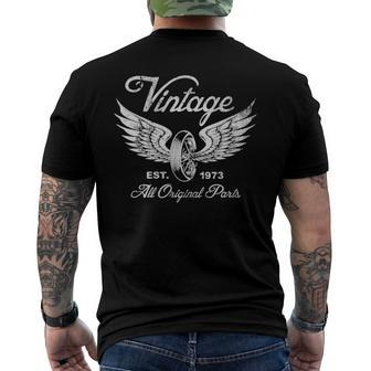 49Th Birthday Est 1973 Vintage Motorcycle Wheel & Wings Men's Back Print T-shirt | Mazezy