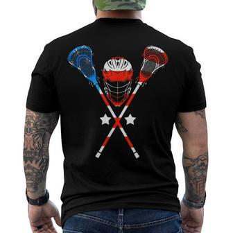4Th Of July American Flag Patriotic Lacrosse Men's T-shirt Back Print - Seseable