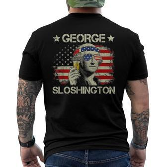 4Th Of July Merica George Sloshington Beer Drinking Usa Flag Men's Back Print T-shirt | Mazezy