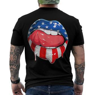4Th Of July Patriotic Hot Lips American Flag Grunge Vintage Men's T-shirt Back Print - Seseable