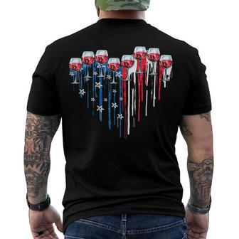 4Th Of July Wine Glasses Heart American Flag Patriotic Men's T-shirt Back Print - Seseable