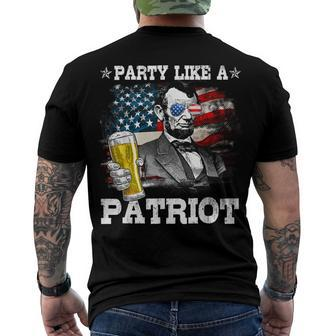 Abraham Lincoln Party Like A Patriot 4Th Of July Men's T-shirt Back Print - Seseable