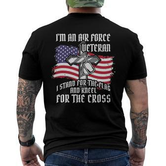 Air Force Veteran Stand For The Flag Kneel For The Cross Men's Back Print T-shirt | Mazezy