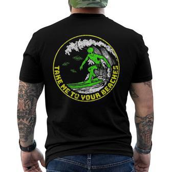 Alien Surfing For Surfers Men's Back Print T-shirt | Mazezy
