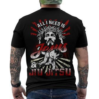 All I Need Is Jesus And Jiu Sitsu Combat Sport Dd Men's Crewneck Short Sleeve Back Print T-shirt - Monsterry UK