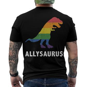 Allysaurus Dinosaur In Rainbow Flag For Ally Lgbt Pride Men's Back Print T-shirt | Mazezy