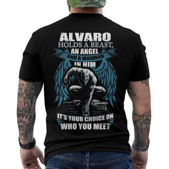 Alvaro Name Alvaro And A Mad Man In Him Men's T-Shirt Back Print - Seseable