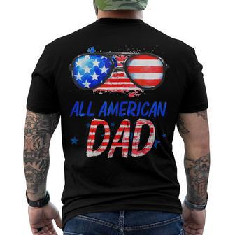 All American Dad 4Th Of July Sunglasses Usa Flag Watercolor Men's T-shirt Back Print - Seseable