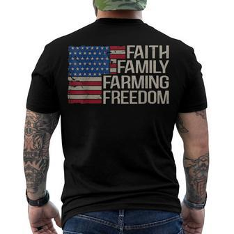 American Flag 4Th Of July Faith Family Farming Freedom Men's T-shirt Back Print - Seseable