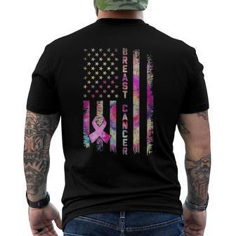American Flag Breast Cancer Awareness Support Tie Dye Men's Back Print T-shirt | Mazezy