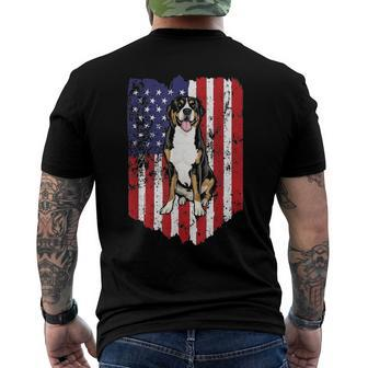 American Flag Greater Swiss Mountain Dog 4Th Of July Usa Men's Back Print T-shirt | Mazezy