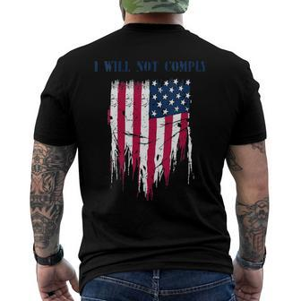 Womens American Flag I Will Not Comply V-Neck Men's Back Print T-shirt | Mazezy
