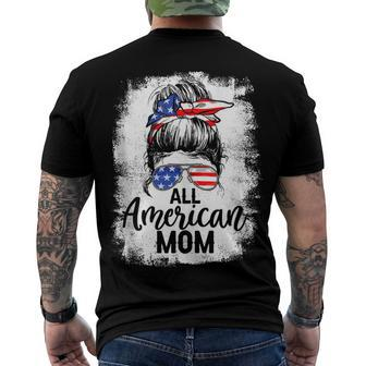 All American Mom 4Th Of July Messy Bun Merica Patriotic Men's T-shirt Back Print - Seseable