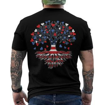American Tree 4Th Of July Usa Flag Hearts Roots Patriotic Men's T-shirt Back Print - Seseable