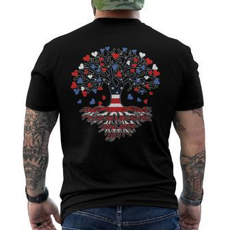 American Tree 4Th Of July Usa Flag Hearts Roots Patriotic Men's Crewneck Short Sleeve Back Print T-shirt