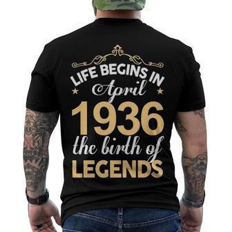 April 1936 Birthday Life Begins In April 1936 V2 Men's T-Shirt Back Print - Seseable