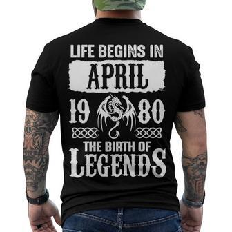 April 1980 Birthday Life Begins In April 1980 Men's T-Shirt Back Print - Seseable