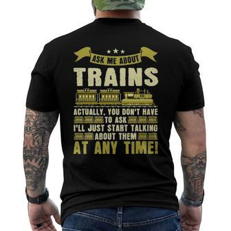 Ask Me About Trains Train And Railroad Men's Back Print T-shirt | Mazezy
