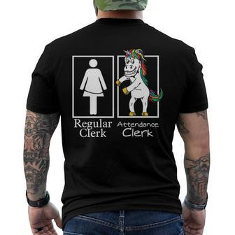 Attendance Clerk Regular Unicorn Office Team Men's Back Print T-shirt | Mazezy