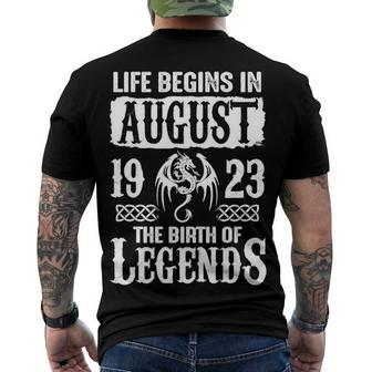 August 1923 Birthday Life Begins In August 1923 Men's T-Shirt Back Print - Seseable