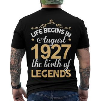 August 1927 Birthday Life Begins In August 1927 V2 Men's T-Shirt Back Print - Seseable