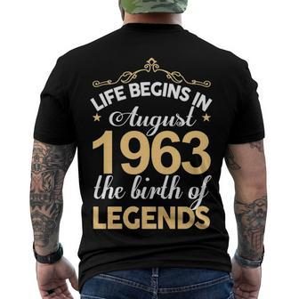 August 1963 Birthday Life Begins In August 1963 V2 Men's T-Shirt Back Print - Seseable