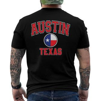 Austin Tx Varsity Style Texas Flag Red Text Men's Back Print T-shirt | Mazezy CA