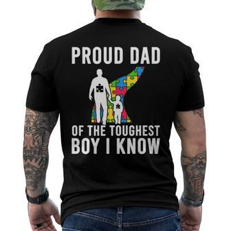 Autism Dad Autism Proud Dad Of The Toughest Boy Daddy Men's Crewneck Short Sleeve Back Print T-shirt | Mazezy