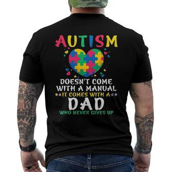 Mens Autism Doesnt Come With Manual Dad Autism Awareness Puzzle Men's Back Print T-shirt | Mazezy