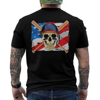 Baseball Skull 4Th Of July American Player Usa Flag Men's Back Print T-shirt | Mazezy