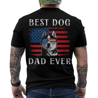 Mens Best Dog Dad Ever Husky American Flag 4Th Of July Men's T-shirt Back Print - Seseable