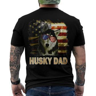 Best Husky Dad Ever American Flag 4Th Of July Vintage Men's T-shirt Back Print - Seseable